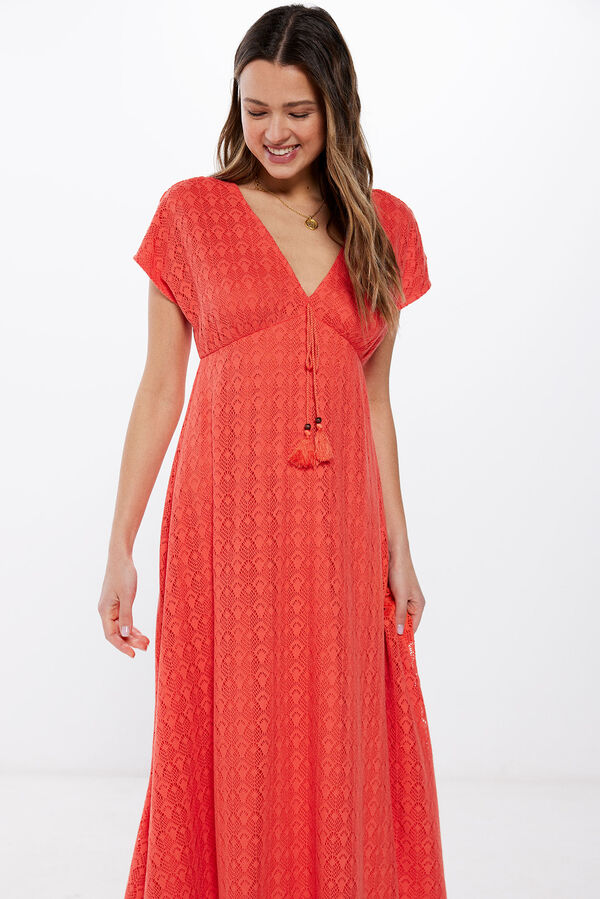 Springfield Vestido Midi T&uacute;nica Crochet naranja