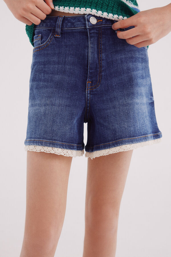 Springfield Kids Shorts denim de crochet para meninas azul