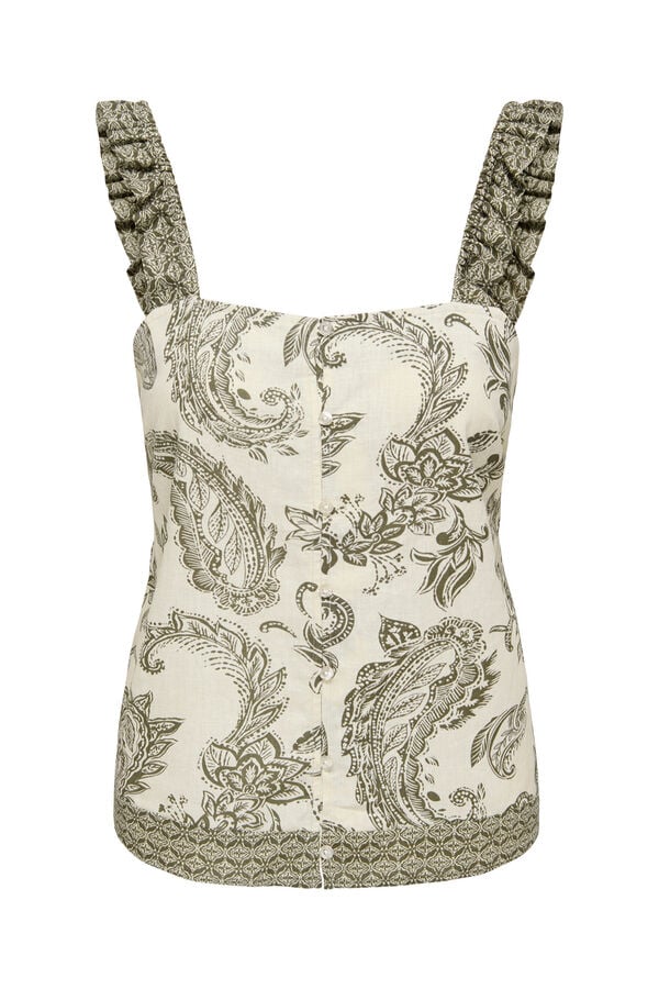 Only Top curto de linho estampado