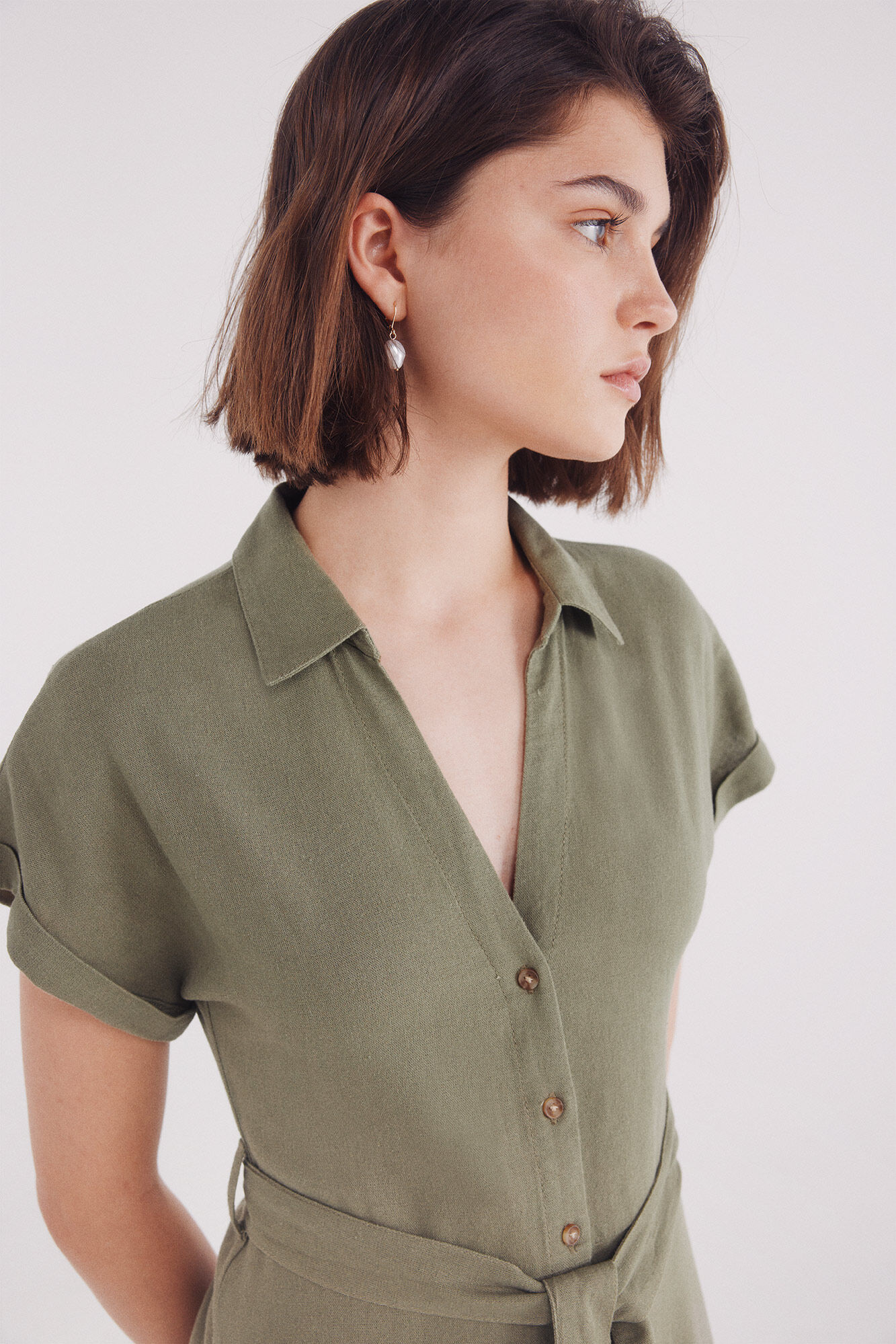 Springfield Vestido midi de linho com cinto