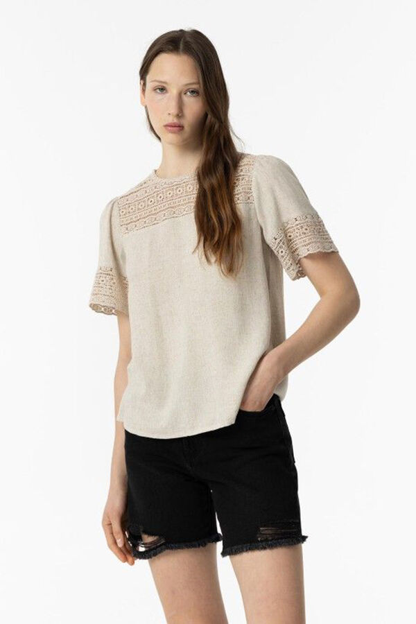 Tiffosi Blusa R&uacute;stica con Encaje nude