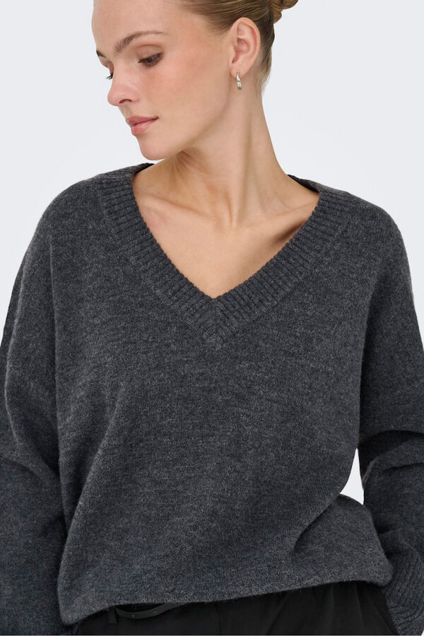 Only Jersey de cuello de pico gris