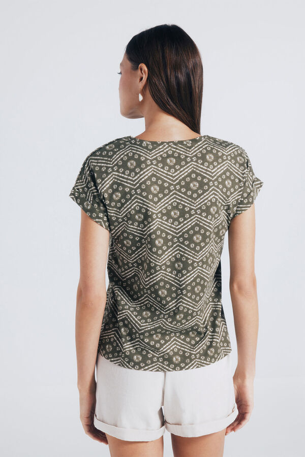 Springfield Camiseta botones hombro estampada verde