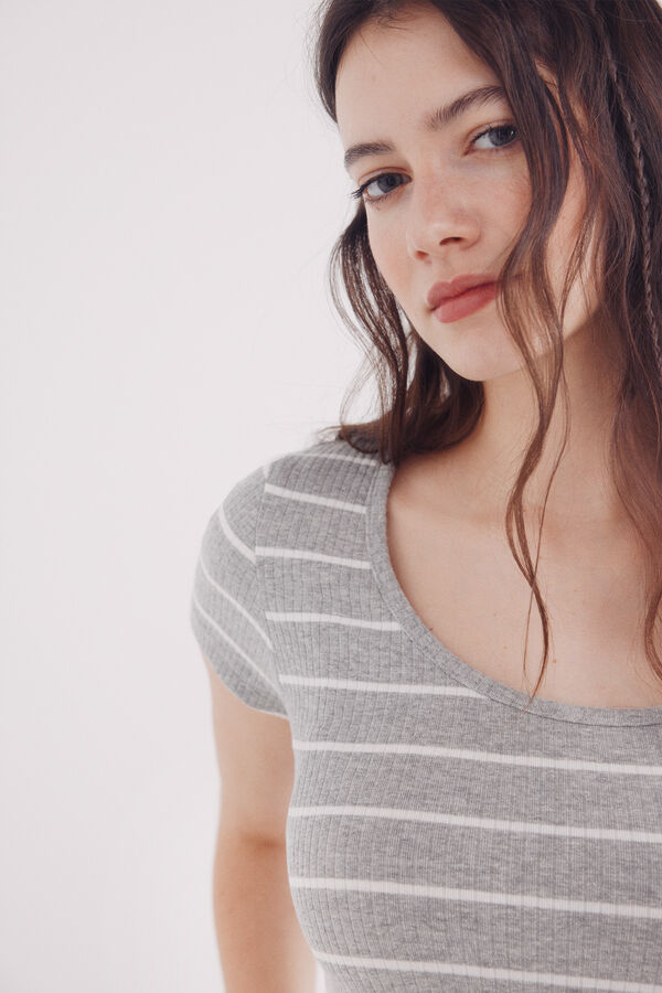 Springfield Camiseta escote redondo canal&eacute; gris