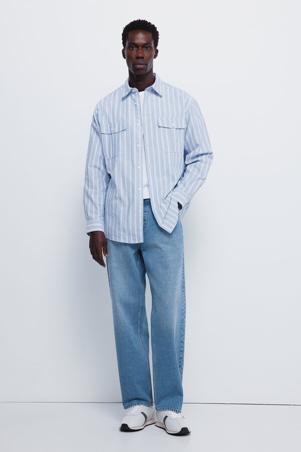 Springfield Camisa oxford rayas y bolsillos azul