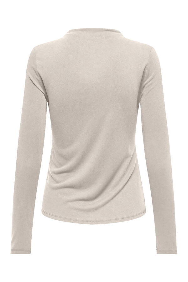 Only T-shirt de manga comprida drapeada castanho