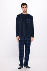 Springfield Set pijama largo franela cuadros azul