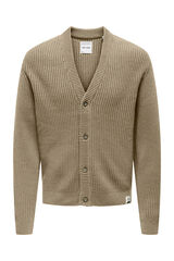 Only & Sons Cardigã masculino de malha com gola em V bege