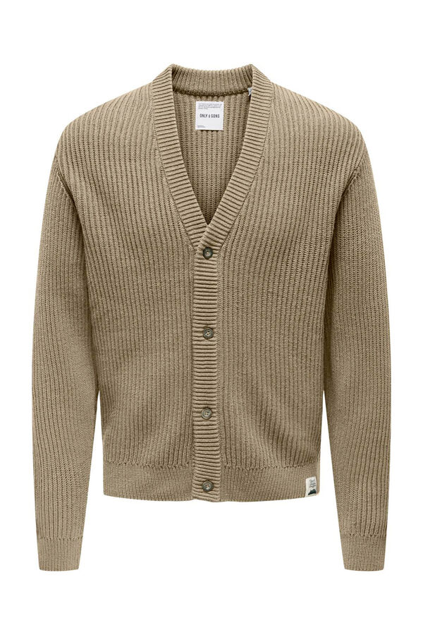 Only & Sons Cardigã masculino de malha com gola em V bege