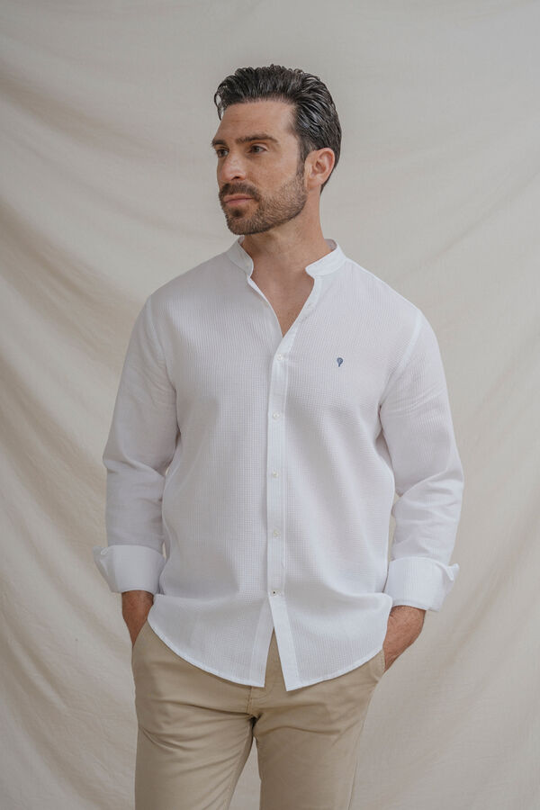 Celopman Camisa estructura cuadrill&eacute; cuello mao blanco