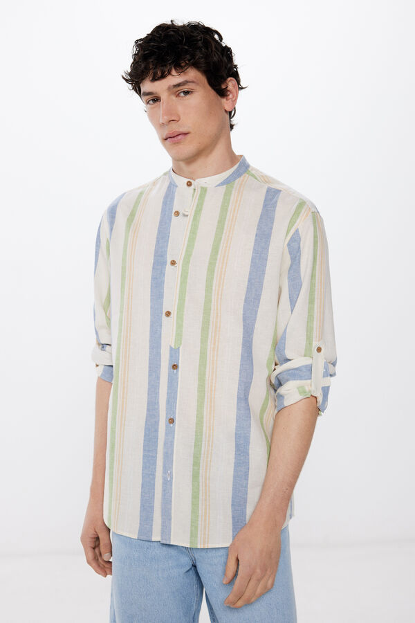 Springfield Camisa mao riscas linho verde