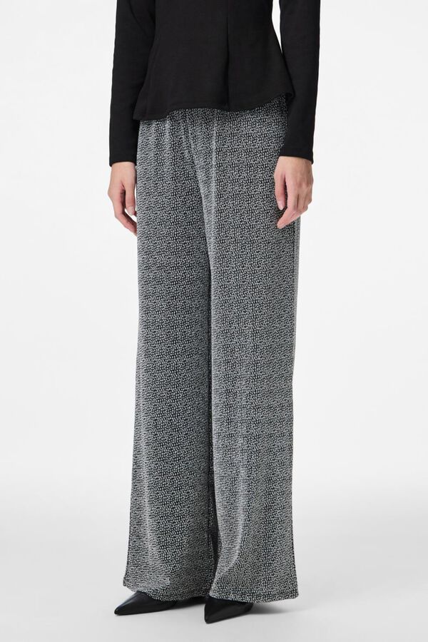 Pieces Pantal&oacute;n wide lurex gris