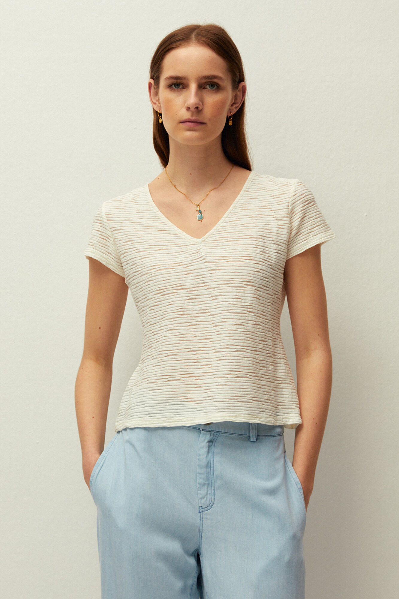 Systemaction T-shirt com estrutura e franzido no decote