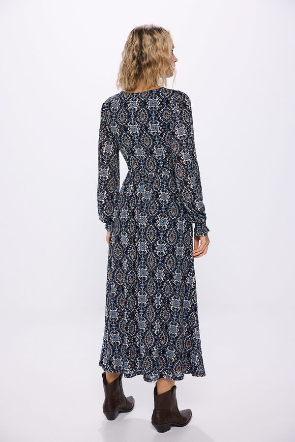 Springfield Vestido midi estampado geom&eacute;trico azul