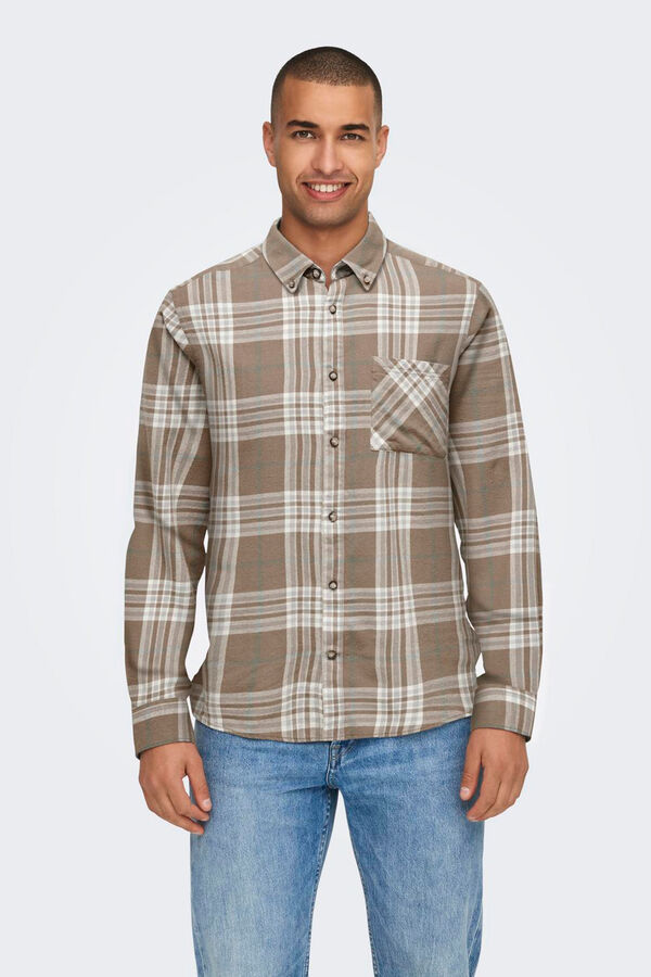 Only & Sons Camisa de hombre de cuadros slim fit. nude
