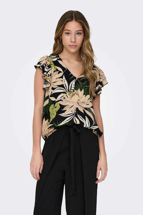 JDY Blusa decote em bico folhos preto