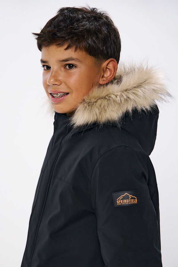 Springfield Kids Parka capucha con pelo ni&ntilde;o negro