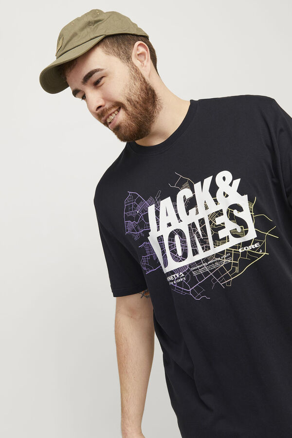 Jack & Jones PLUS T-shirt de algod&atilde;o manga curta com logo frontal PLUS preto