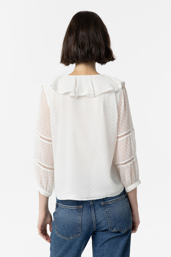 Tiffosi Blusa Plumeti com Folhos branco