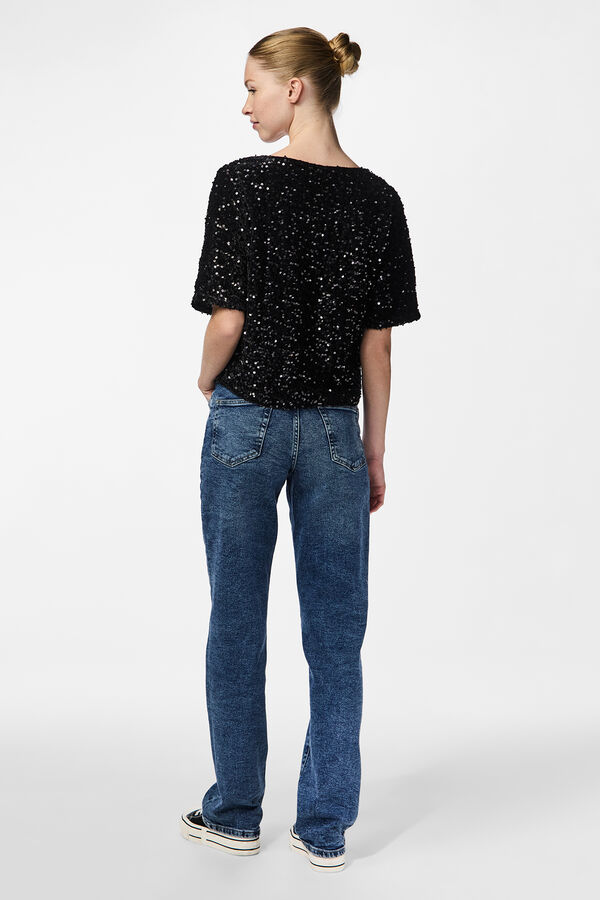 Pieces Top tipo camiseta de brillo negro