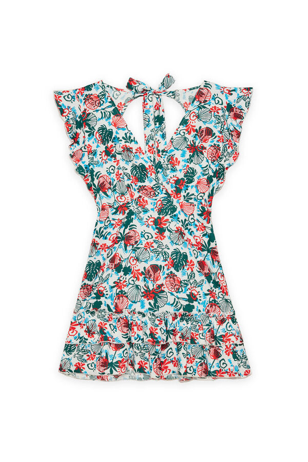 Inside Vestido curto folhos estampado bege