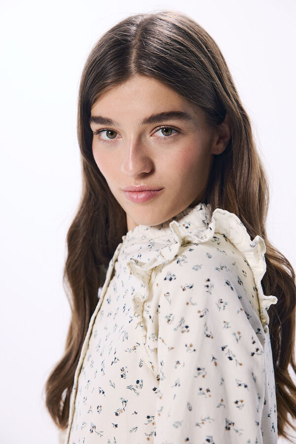 Springfield Blusa de veludo com babados nos ombros branco