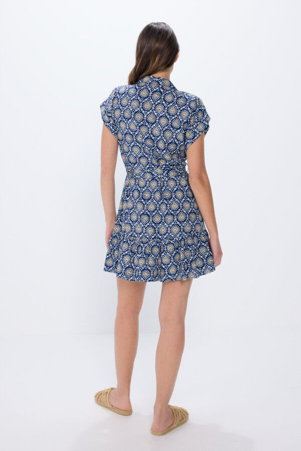 Springfield Vestido corto camisero estampado azul
