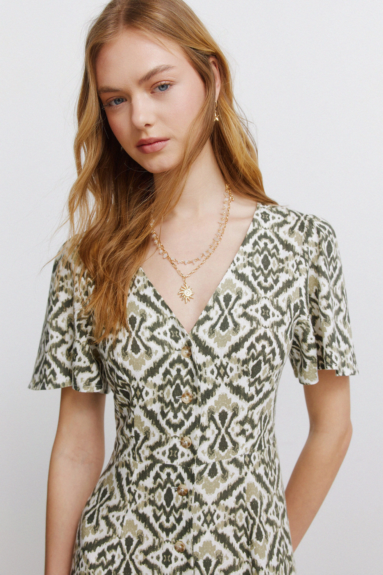 Springfield Vestido camisero estampado lino