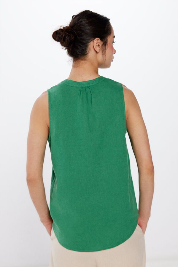 Springfield Blusa Sem Mangas Algodão Linho bege