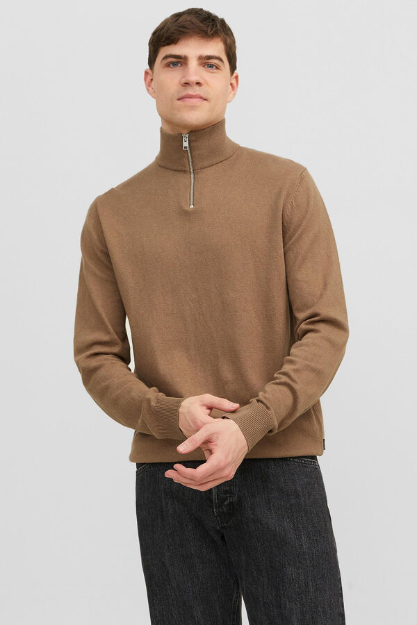Jack & Jones Camisola gola alta fecho-&eacute;clair cru