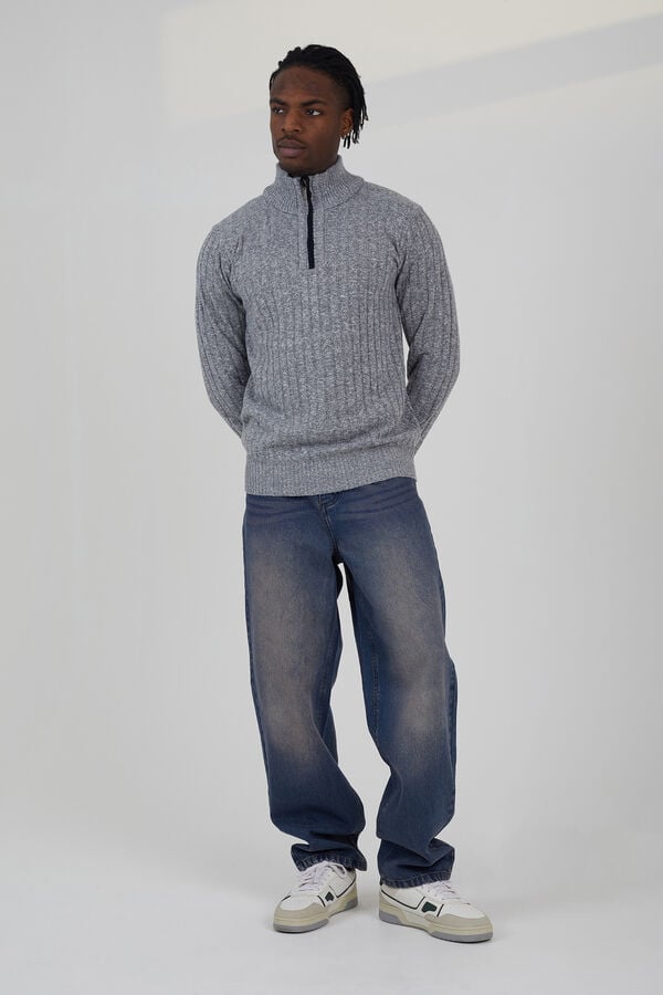 Jack & Jones fecho-&eacute;clair malha com z&iacute;per cinzento