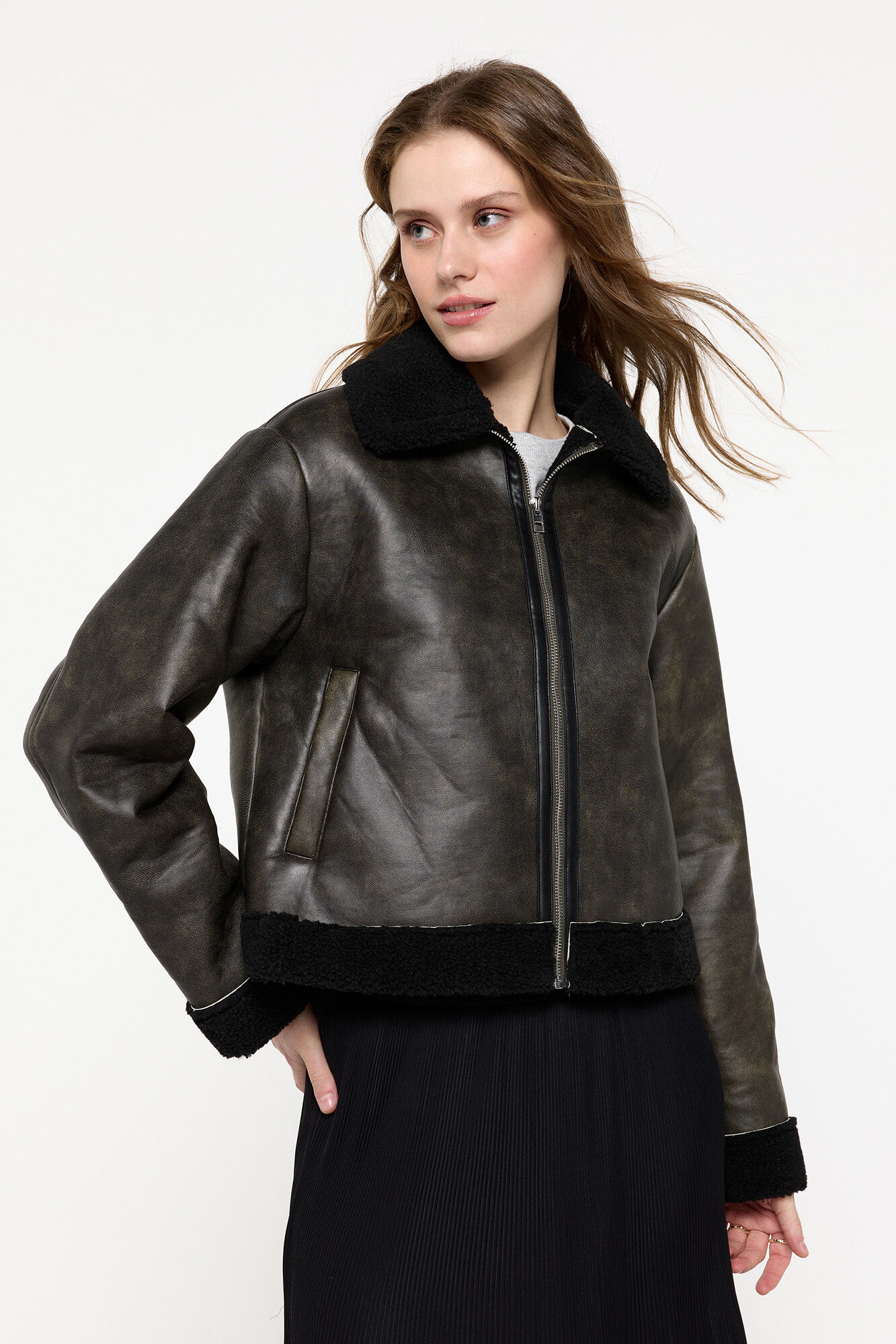 Pieces Jaqueta aviador com efeito pele