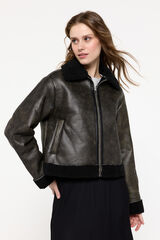 Pieces Jaqueta aviador com efeito pele castanho