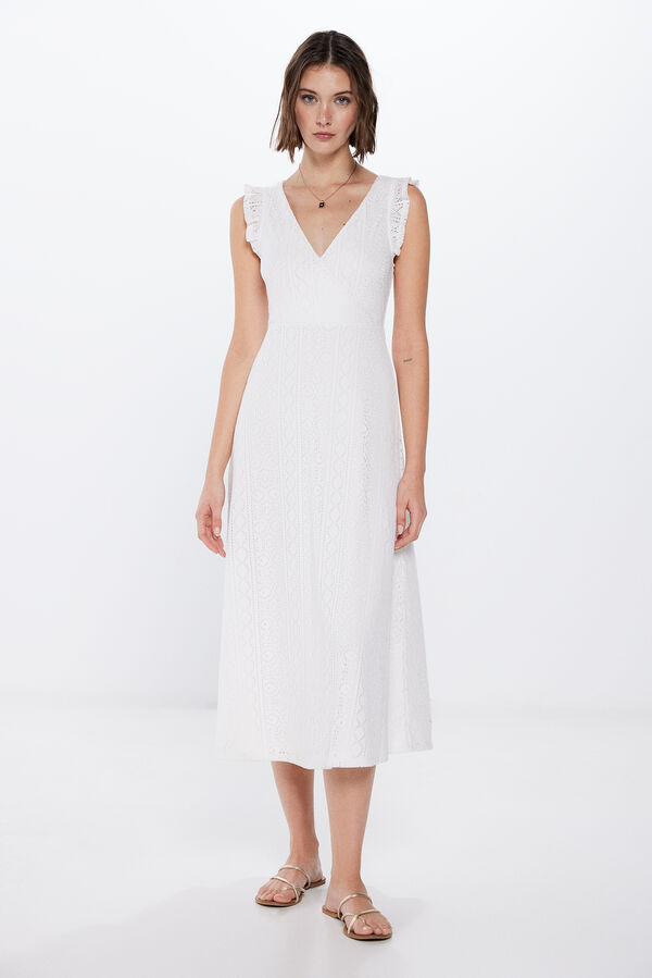 Springfield Vestido Midi Crochet blanco