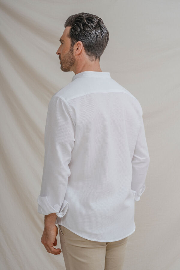 Celopman Camisa estructura cuadrill&eacute; cuello mao blanco