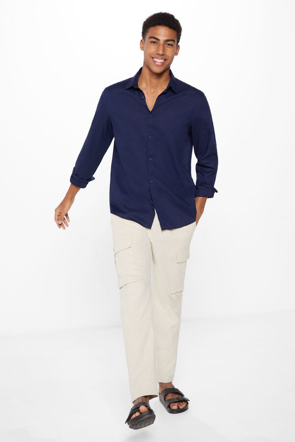 Springfield Camisa lino color azul