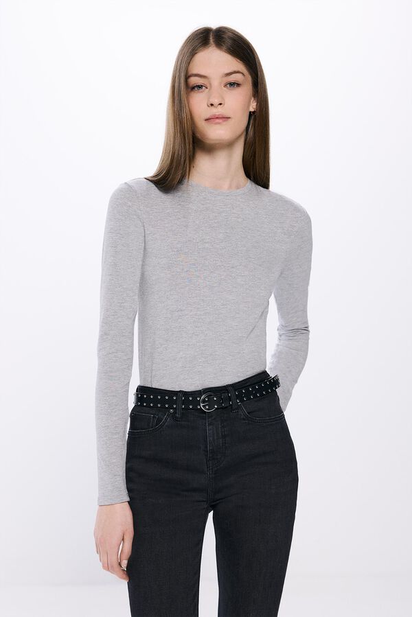 Springfield Camiseta justa de algodão  cinzento