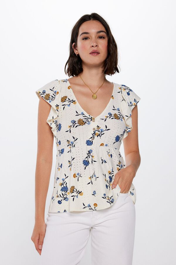 Springfield T-shirt Peplum Bordado Su&iacute;&ccedil;o castanho