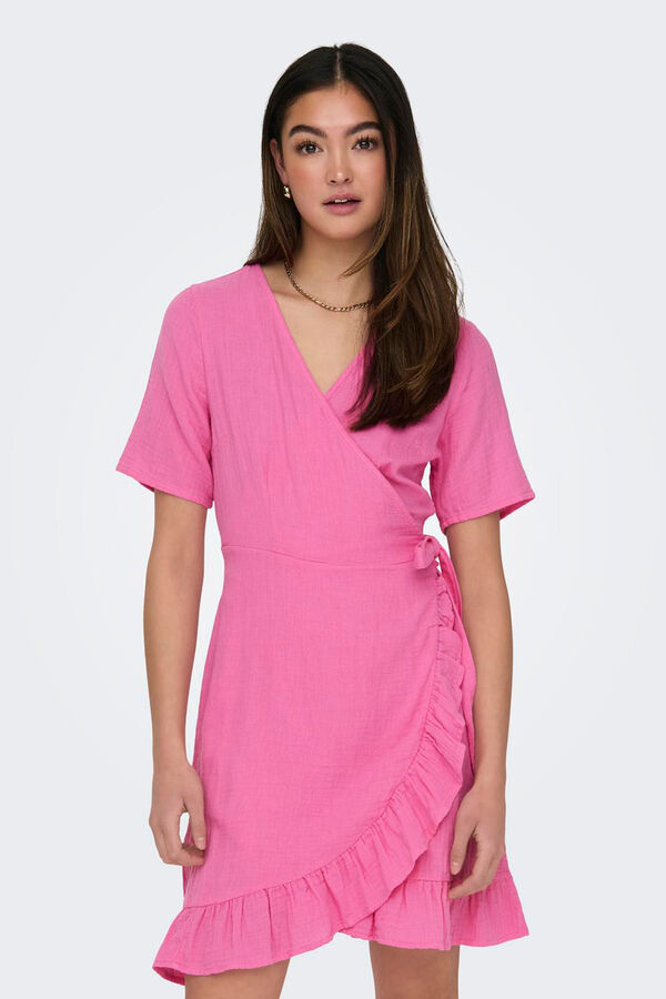 Only Vestido corto cruzado rosa