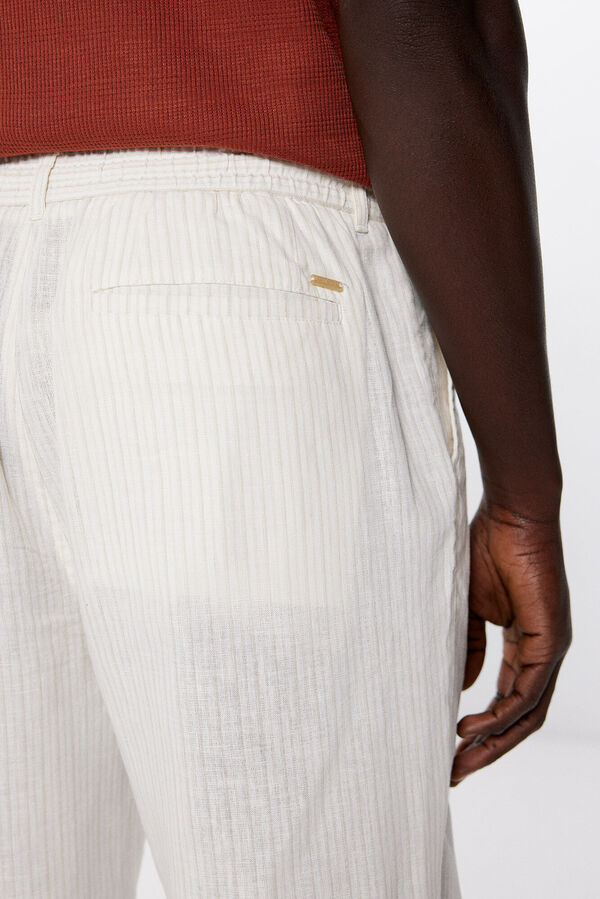 Springfield Pantalón slim lino rayas blanco