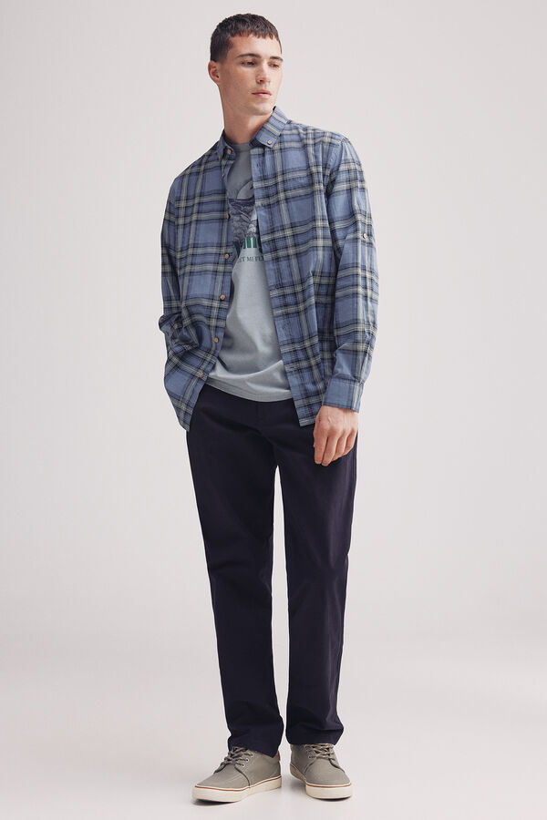 Springfield Camisa xadrez de algod&atilde;o favela azul