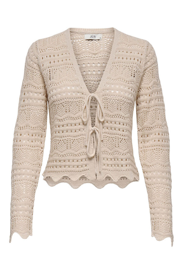 JDY Cardigan curto de crochet bege