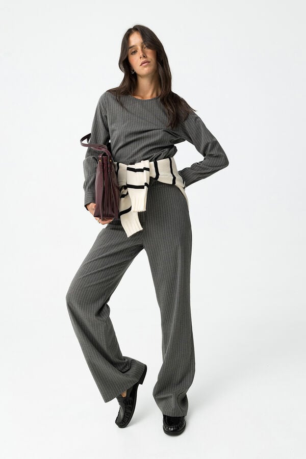 Tiffosi Pantalones Rectos a Rayas gris