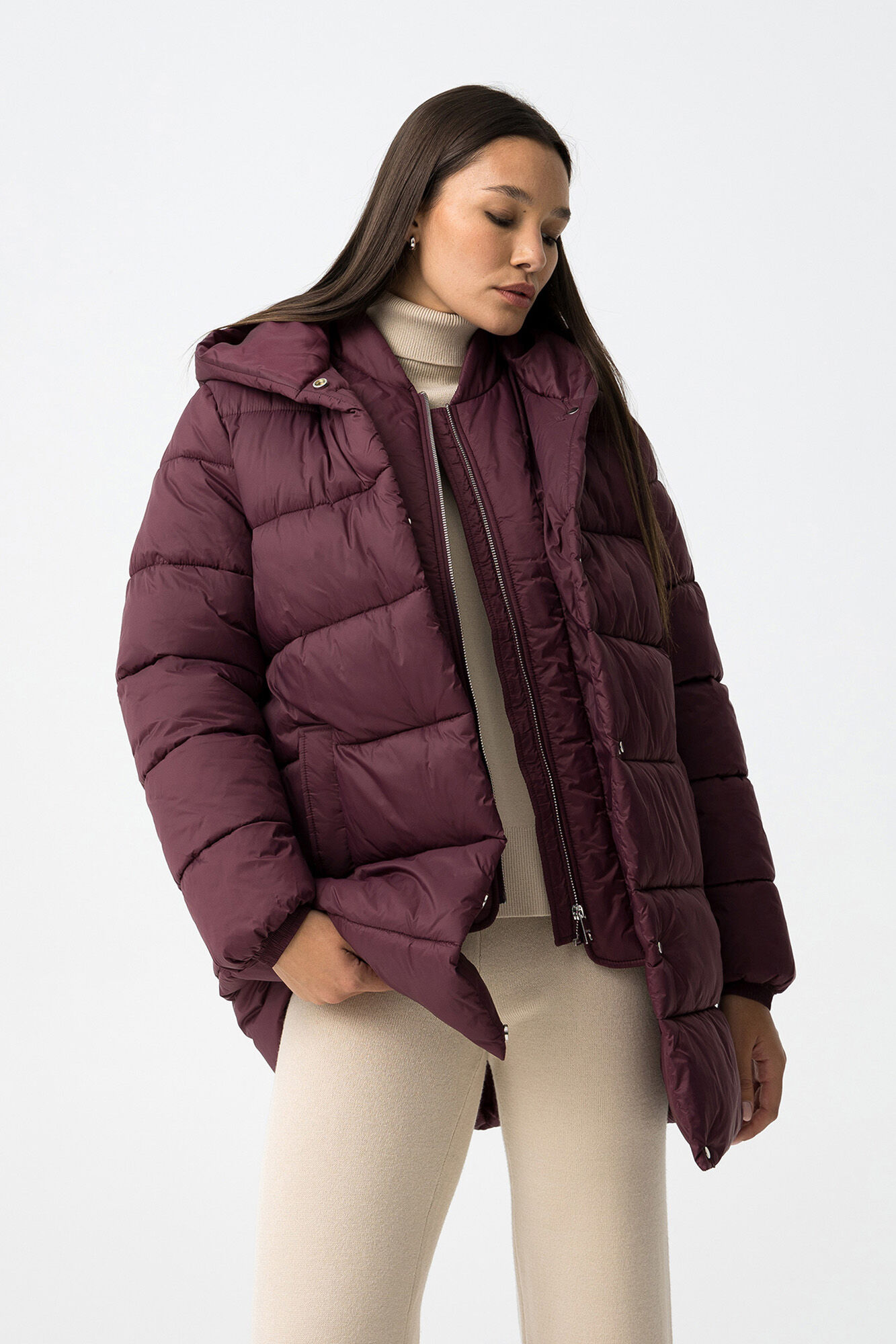 Tiffosi Abrigo Largo de Nailon Acolchado