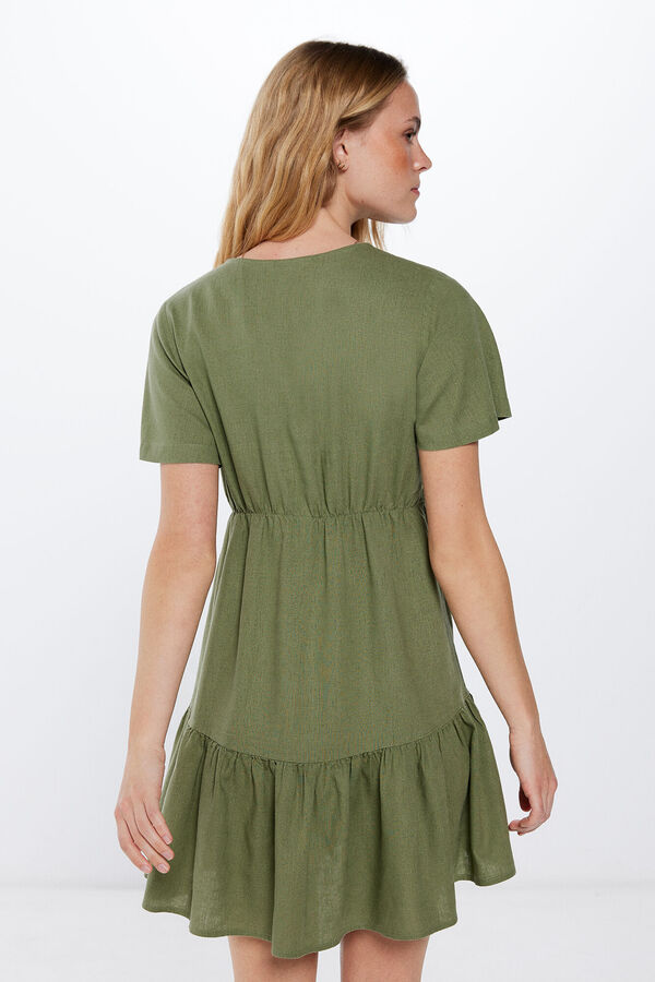 Springfield Vestido Corto Lino Pintucks verde