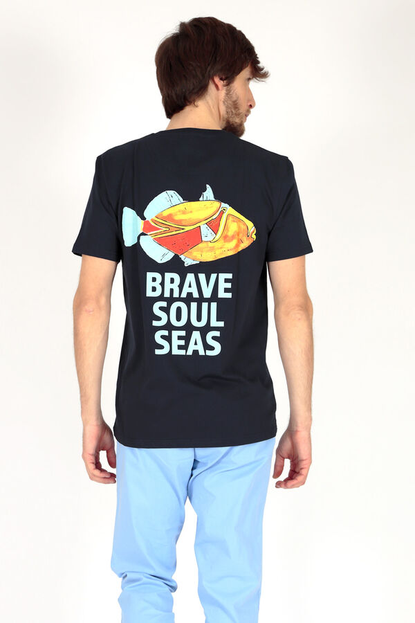 Brave Soul Camiseta estampada en espalda azul