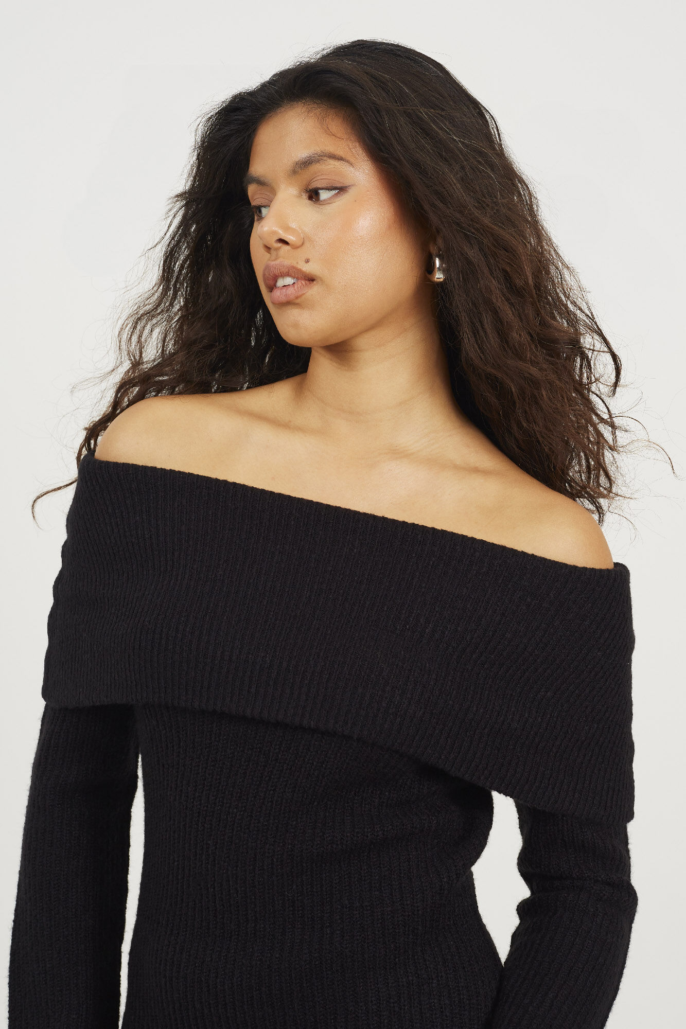 Brave Soul Vestido de punto con cuello bardot