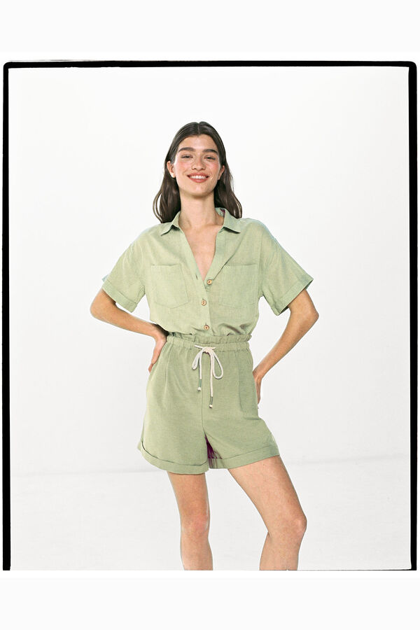 Springfield Calções linho cintura elástica bege