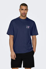 Only & Sons Camiseta de hombre de manga corta con licencia azul