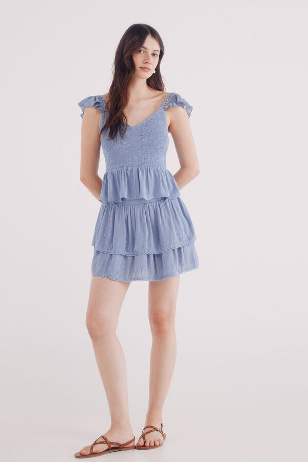 Springfield Saia curta folhos azul